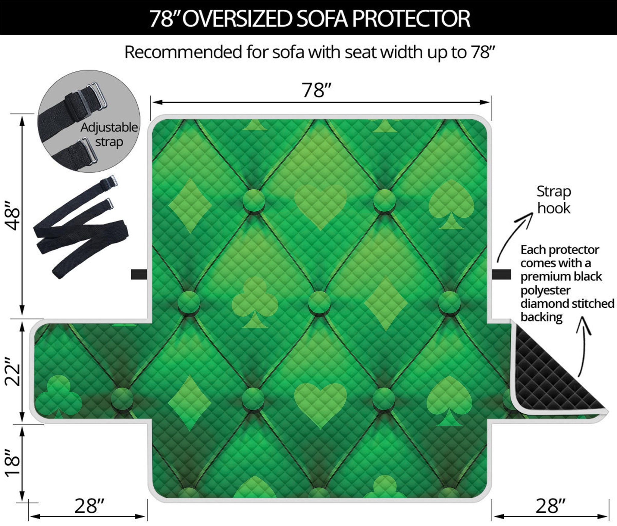 Green Playing Card Suits Pattern Print Oversized Sofa Protector