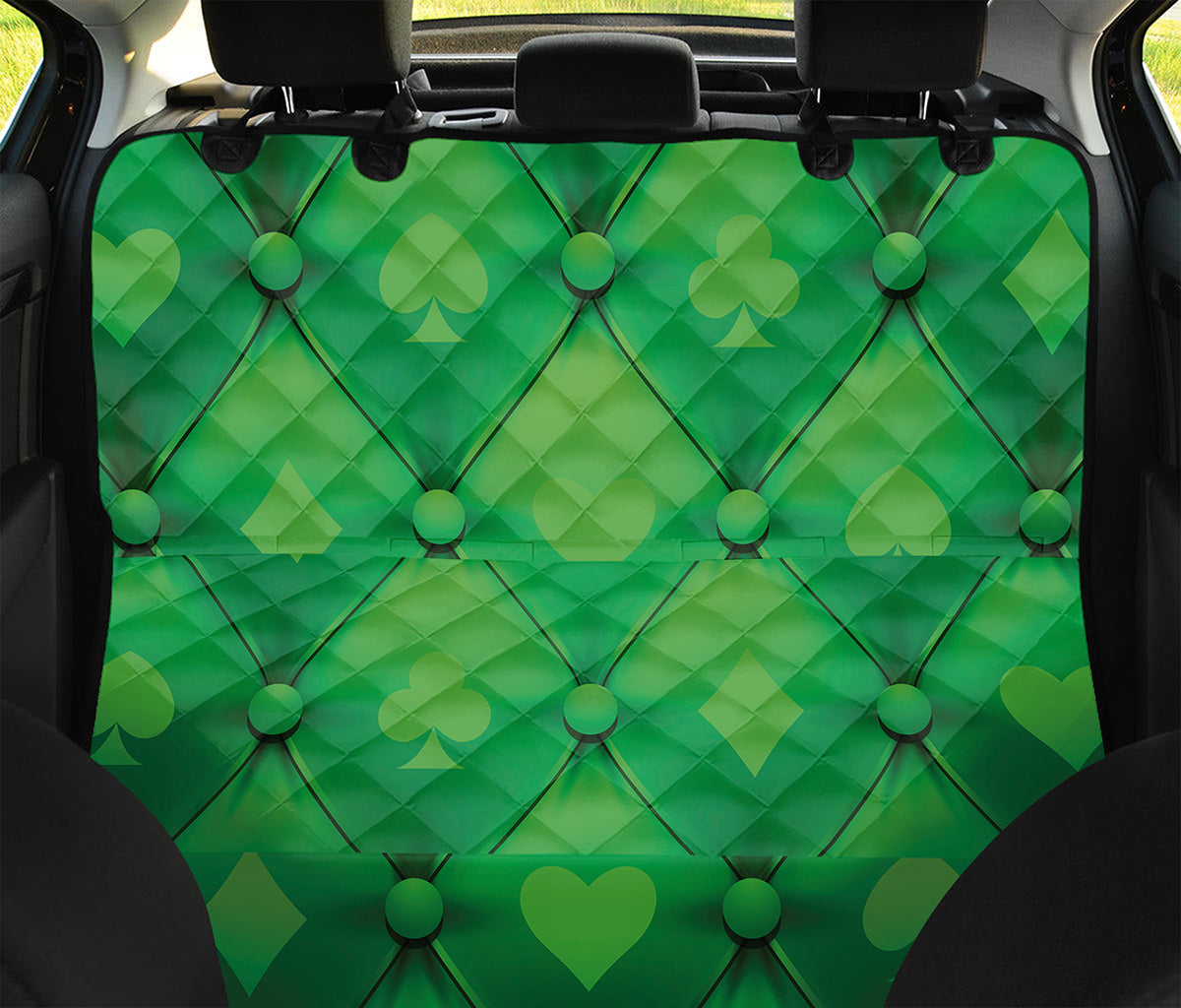 Green Playing Card Suits Pattern Print Pet Car Back Seat Cover