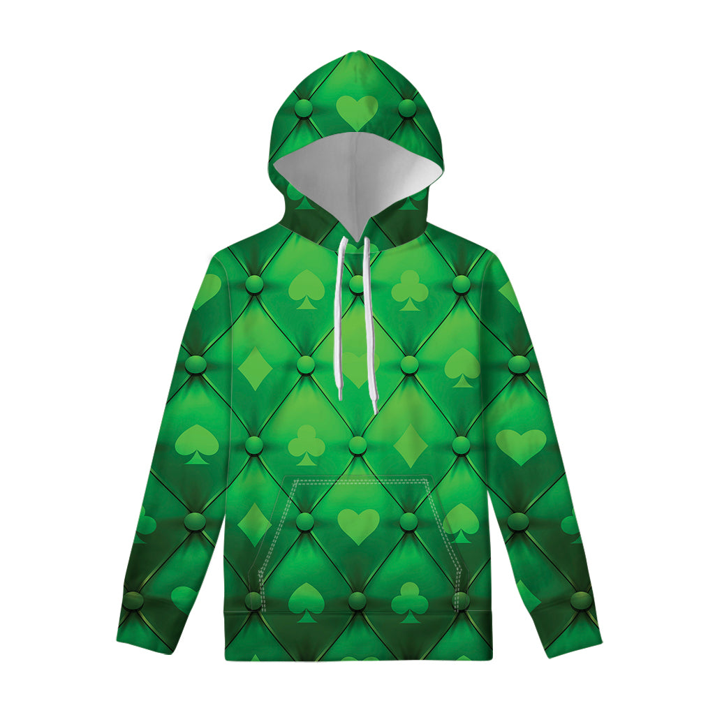 Green Playing Card Suits Pattern Print Pullover Hoodie