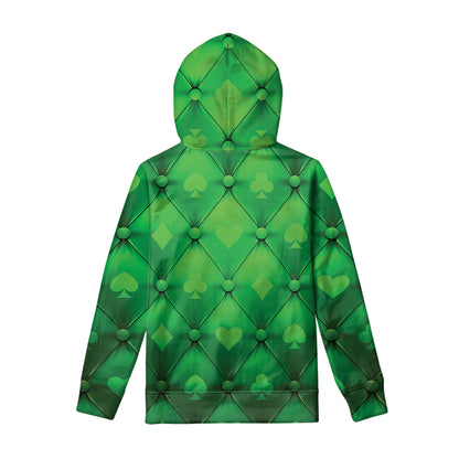 Green Playing Card Suits Pattern Print Pullover Hoodie