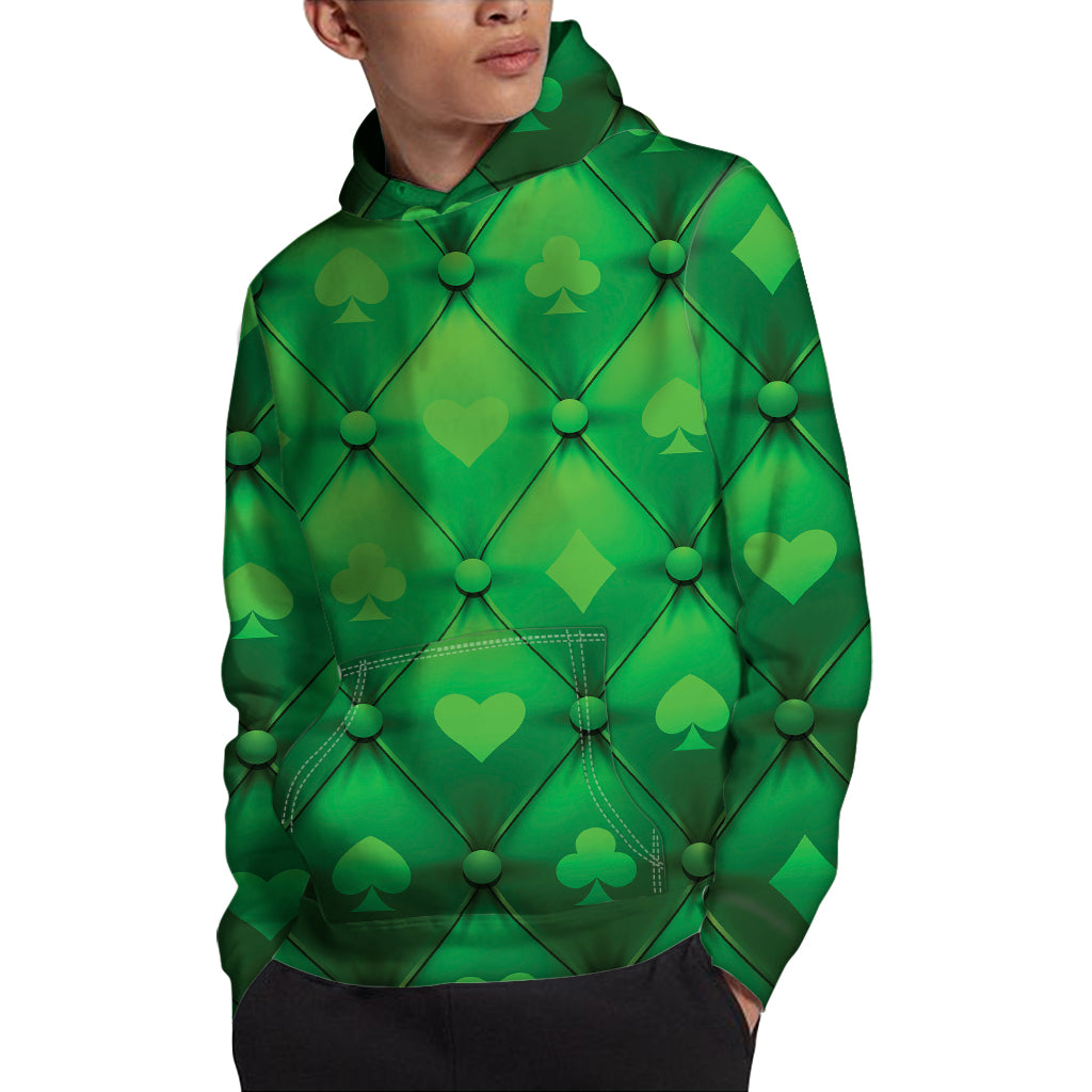 Green Playing Card Suits Pattern Print Pullover Hoodie