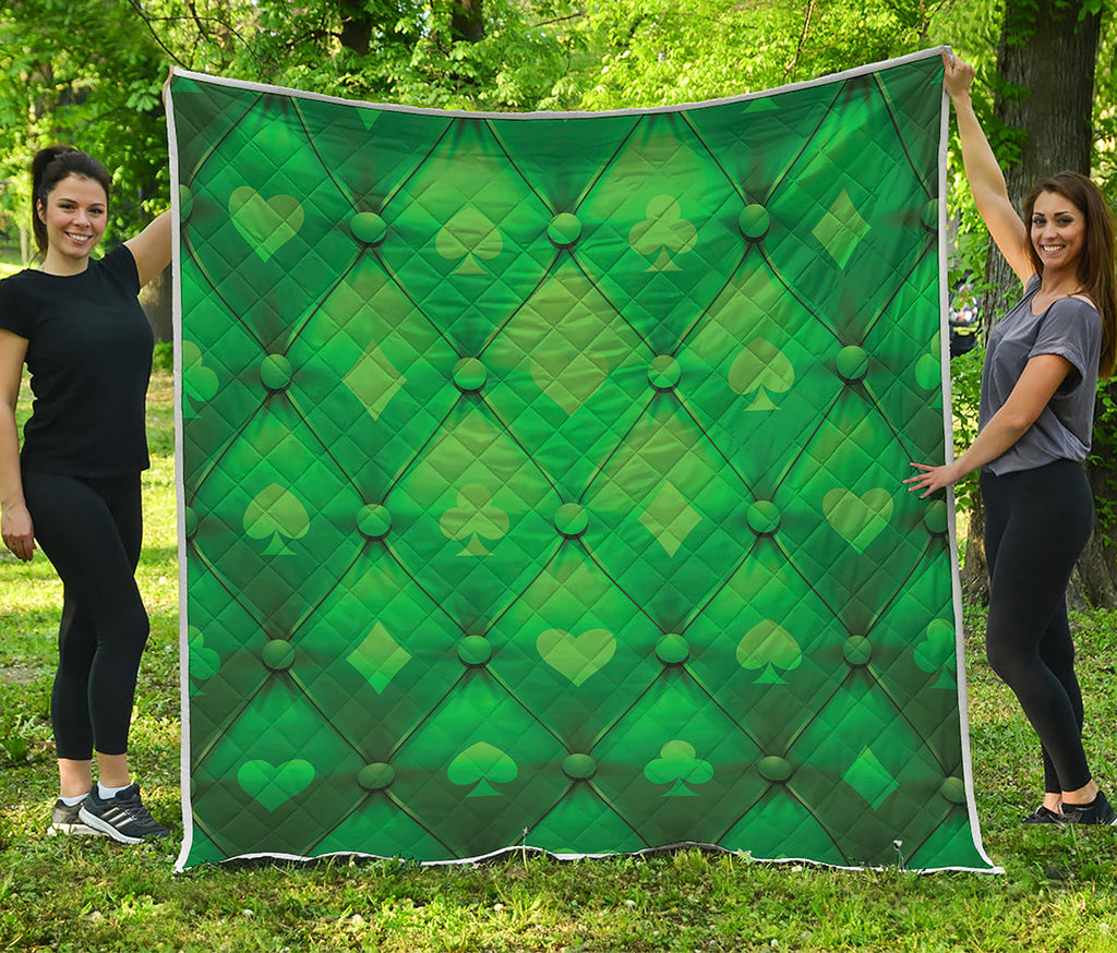 Green Playing Card Suits Pattern Print Quilt