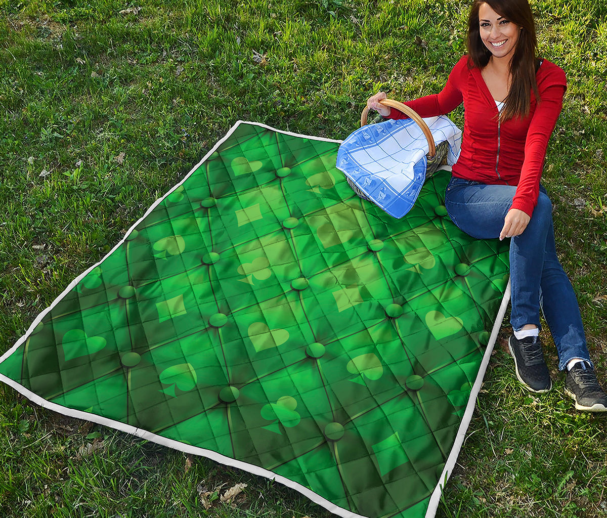 Green Playing Card Suits Pattern Print Quilt