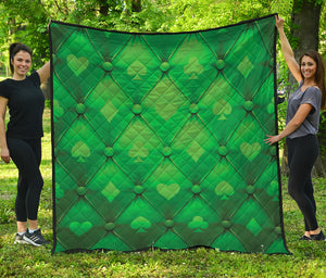 Green Playing Card Suits Pattern Print Quilt