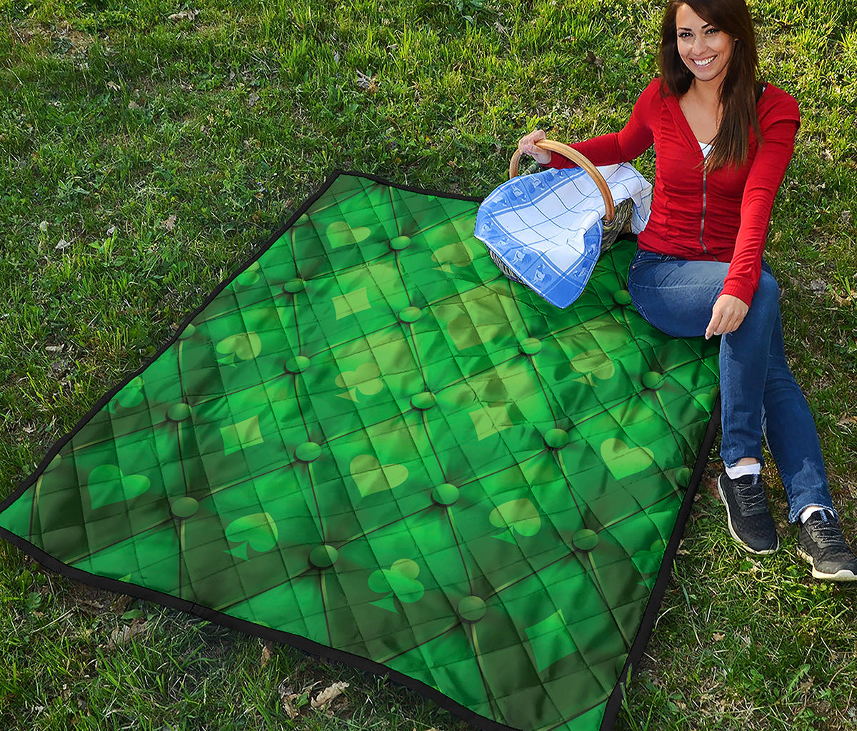 Green Playing Card Suits Pattern Print Quilt