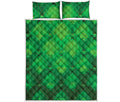 Green Playing Card Suits Pattern Print Quilt Bed Set