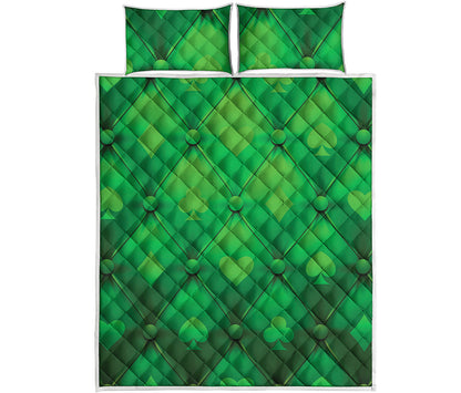 Green Playing Card Suits Pattern Print Quilt Bed Set