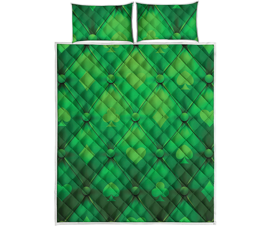 Green Playing Card Suits Pattern Print Quilt Bed Set