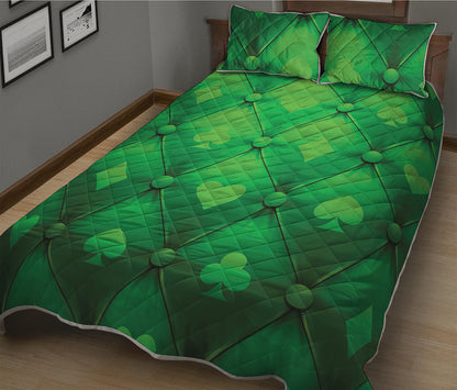 Green Playing Card Suits Pattern Print Quilt Bed Set
