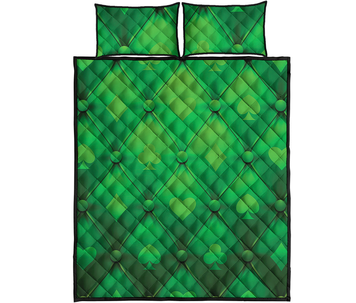 Green Playing Card Suits Pattern Print Quilt Bed Set