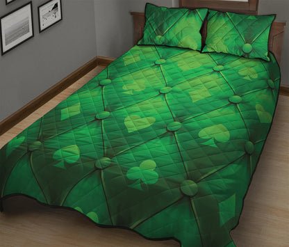 Green Playing Card Suits Pattern Print Quilt Bed Set