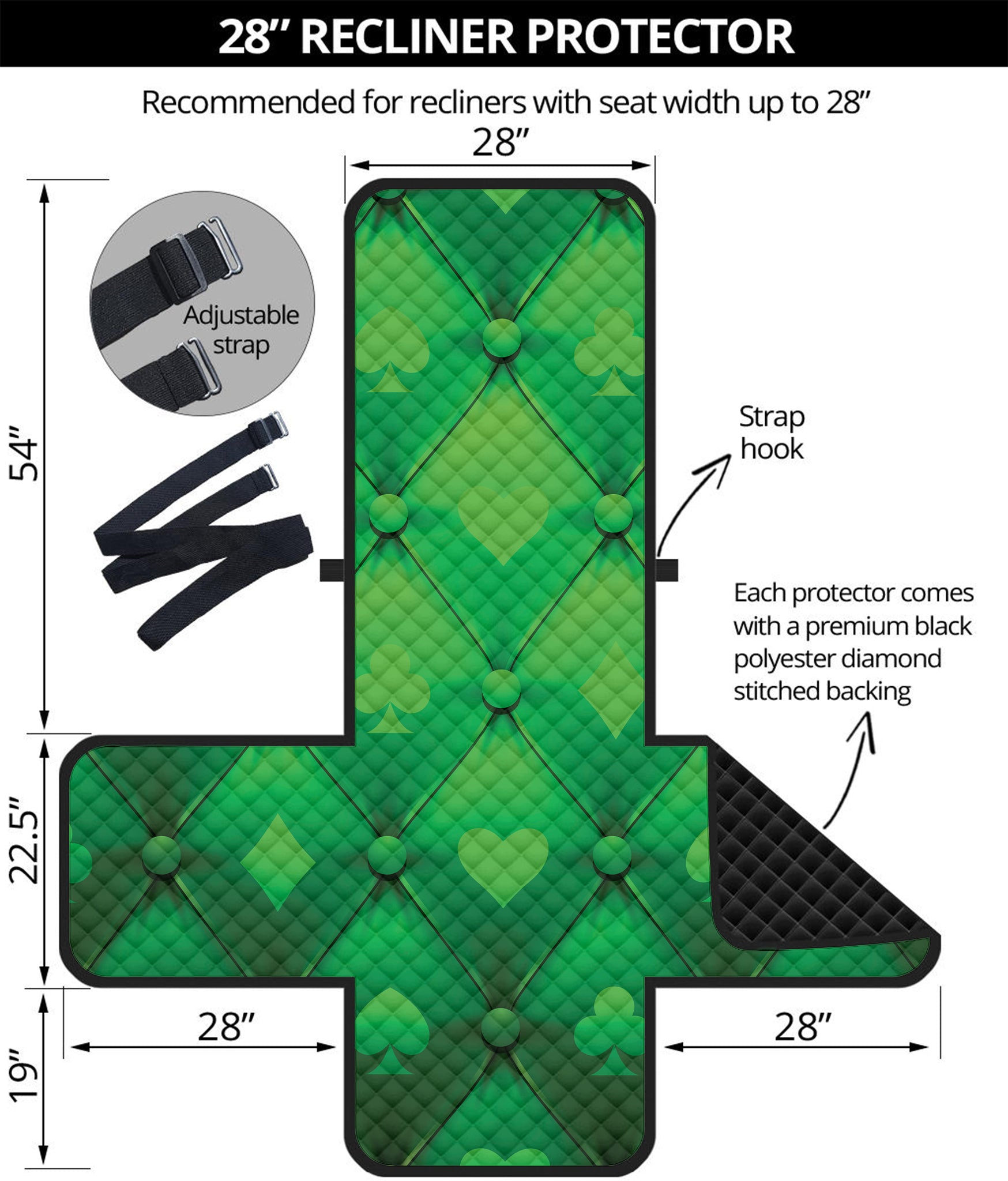 Green Playing Card Suits Pattern Print Recliner Protector