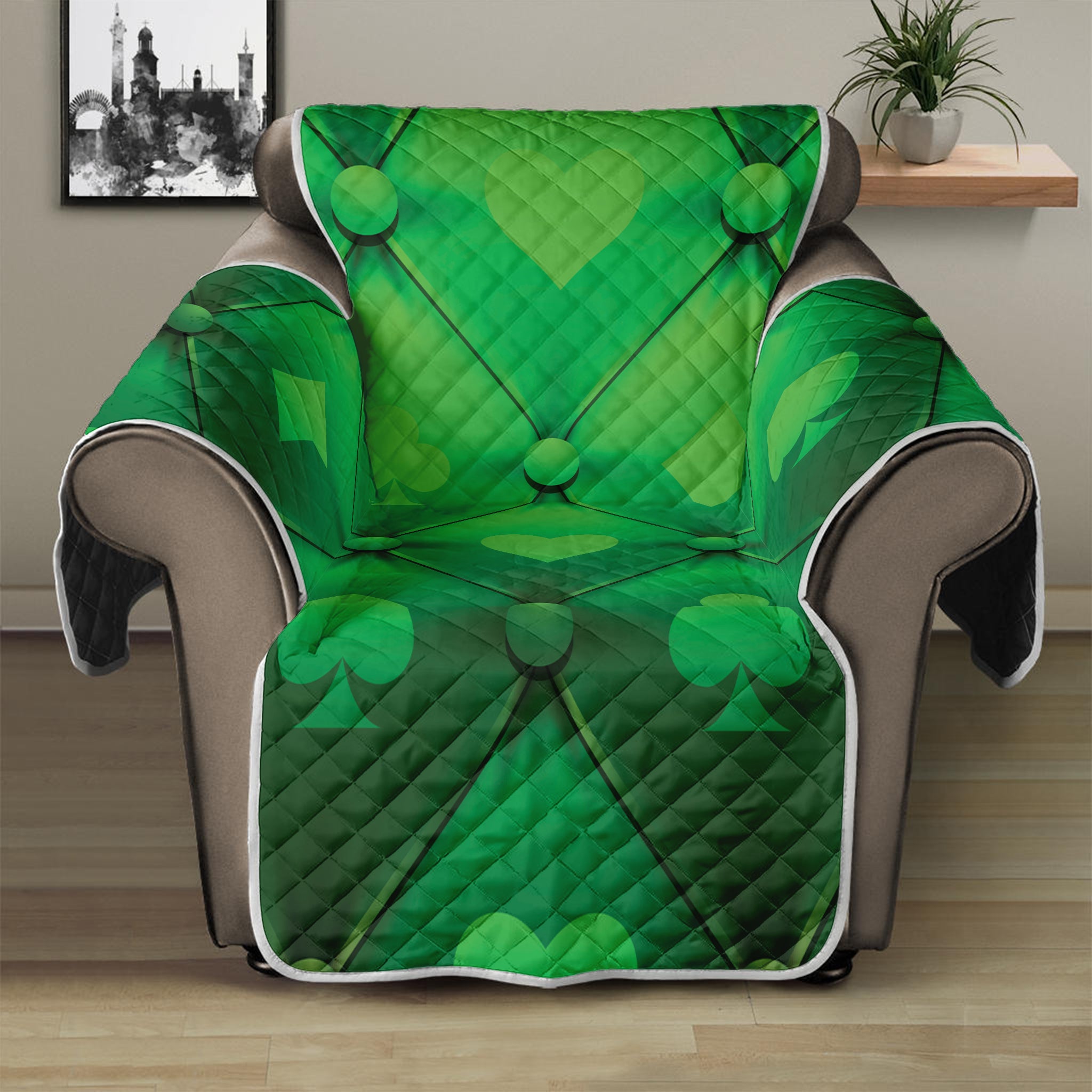 Green Playing Card Suits Pattern Print Recliner Protector