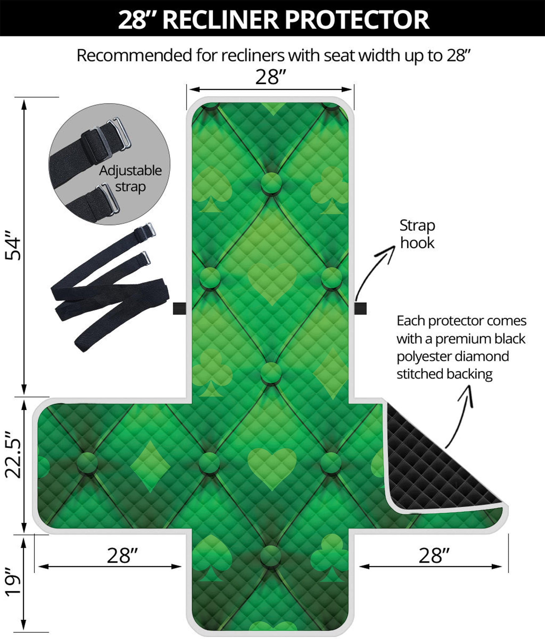 Green Playing Card Suits Pattern Print Recliner Protector