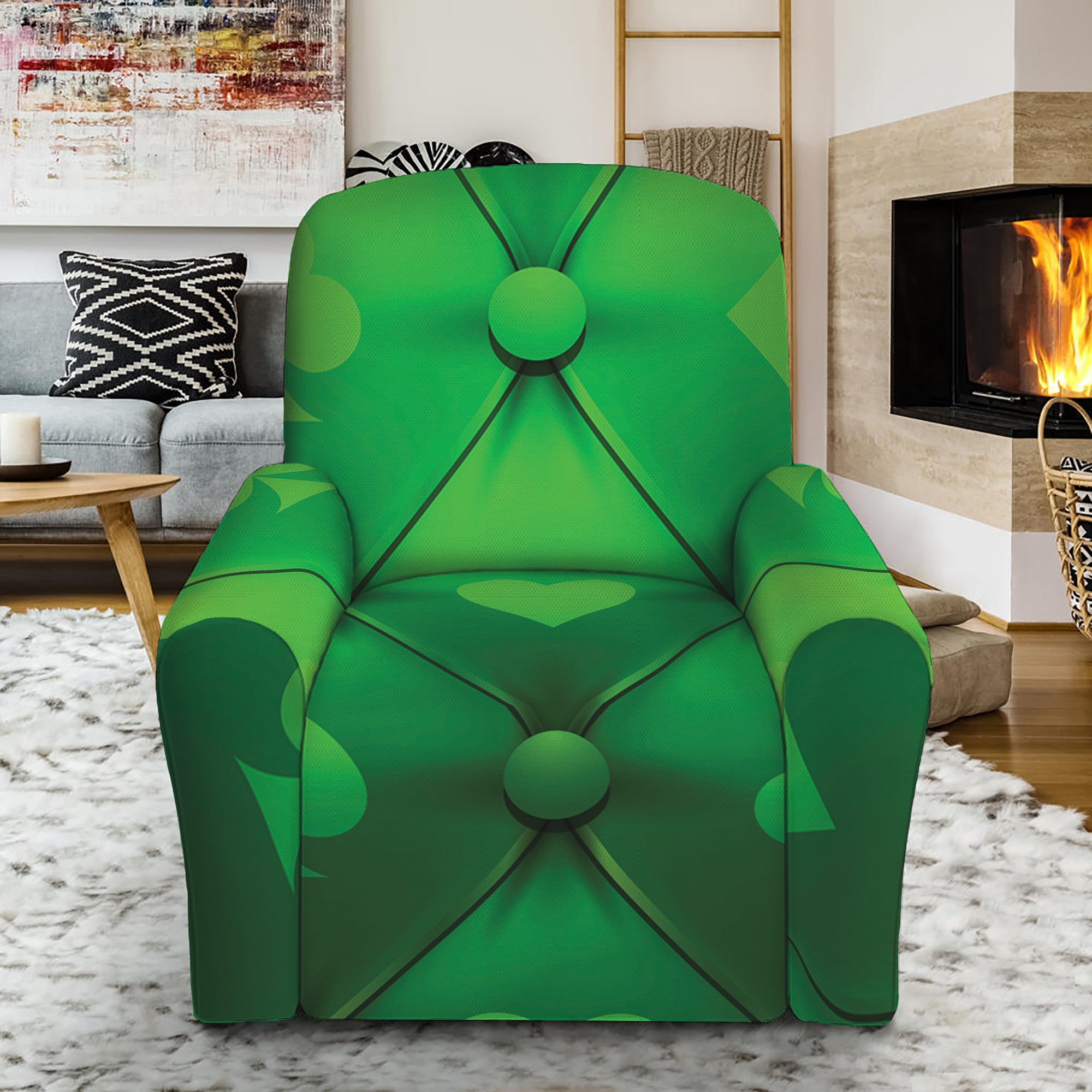 Green Playing Card Suits Pattern Print Recliner Slipcover