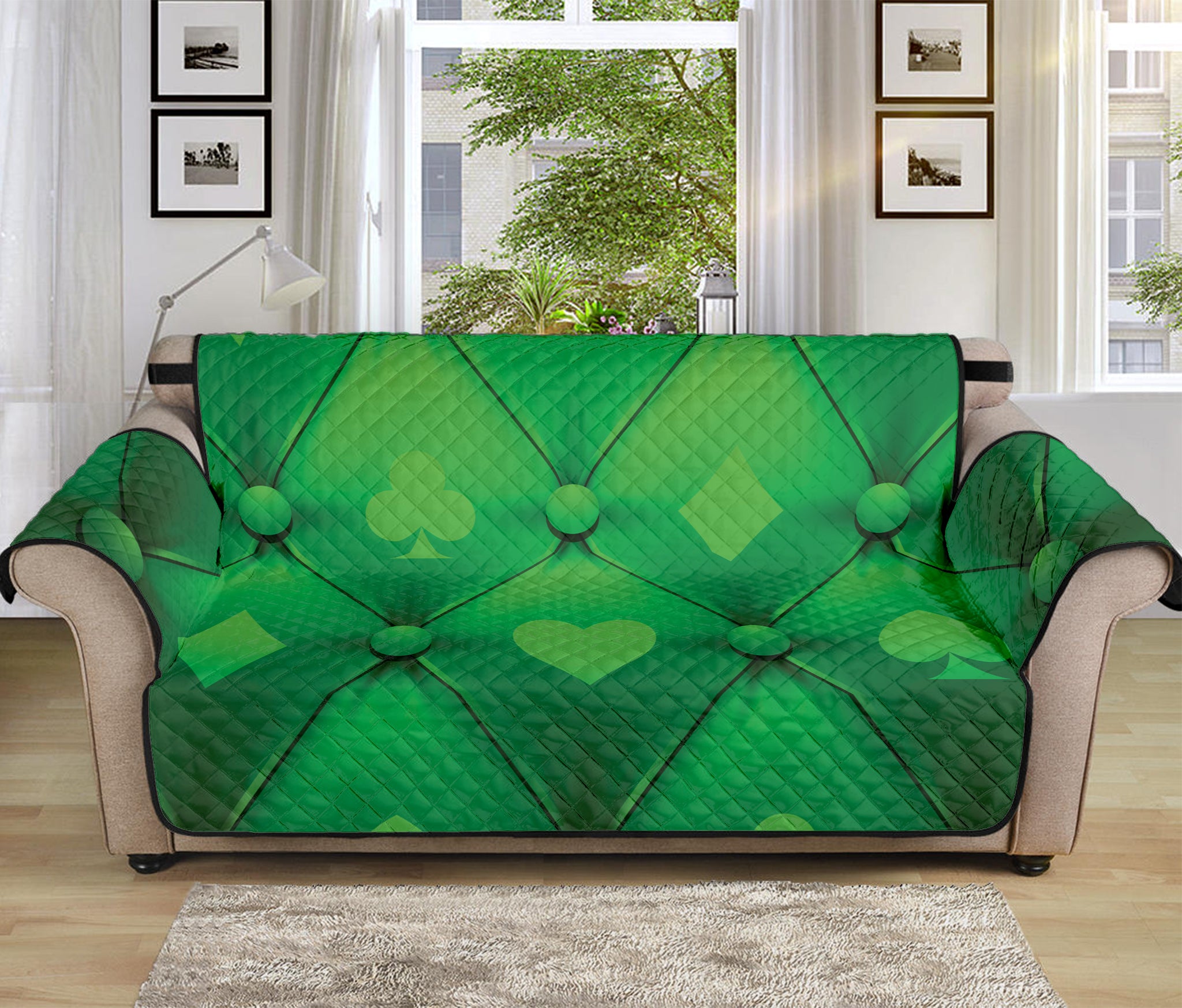 Green Playing Card Suits Pattern Print Sofa Protector