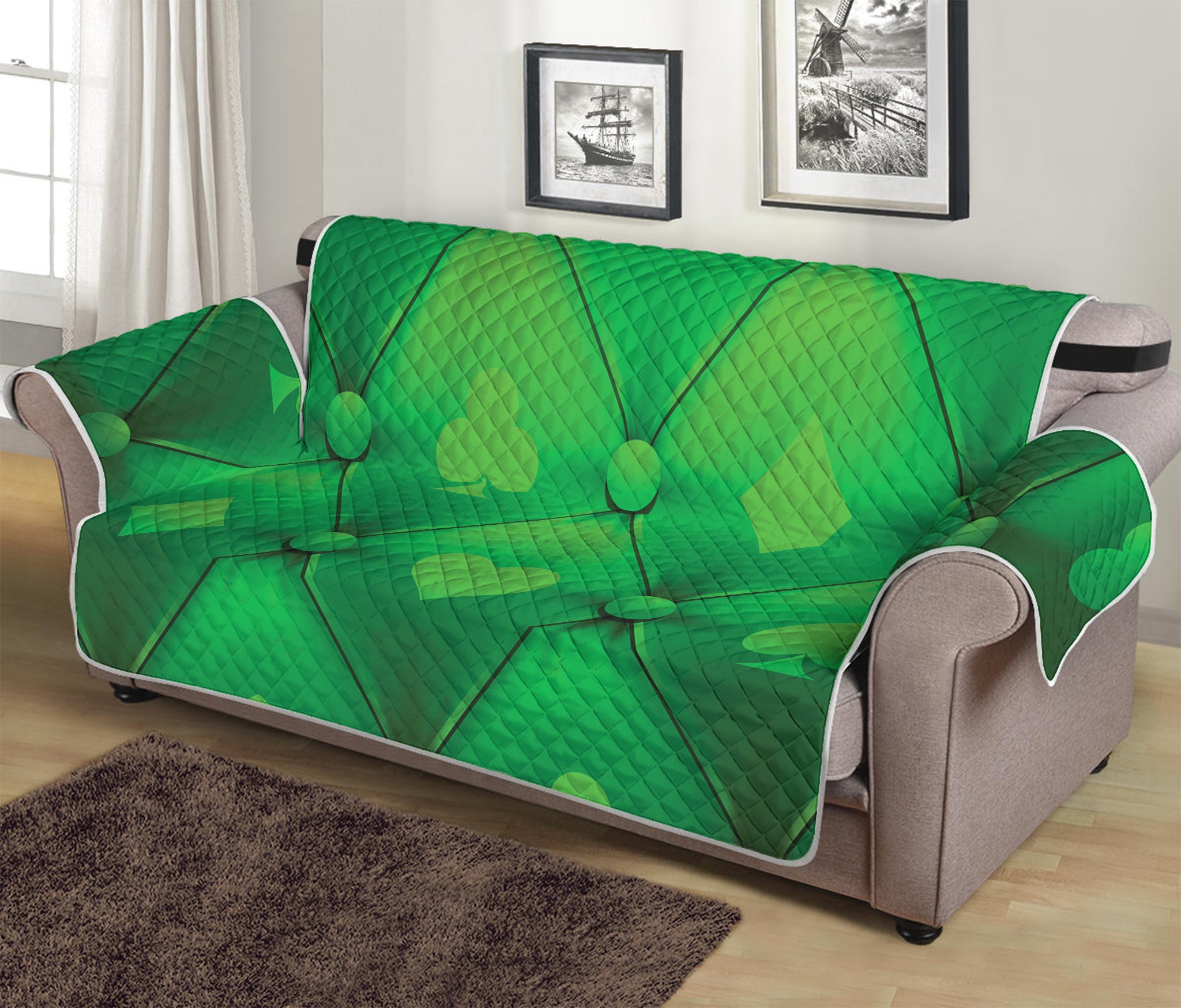 Green Playing Card Suits Pattern Print Sofa Protector