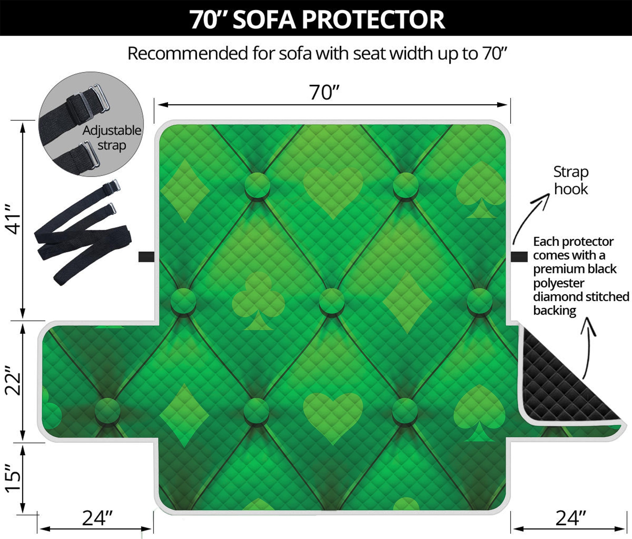 Green Playing Card Suits Pattern Print Sofa Protector