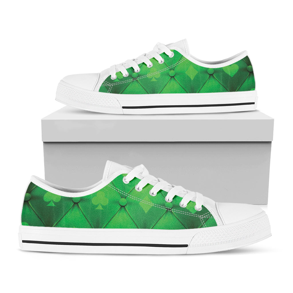 Green Playing Card Suits Pattern Print White Low Top Shoes