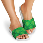 Green Playing Card Suits Pattern Print White Slide Sandals