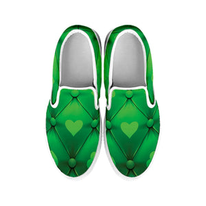 Green Playing Card Suits Pattern Print White Slip On Shoes