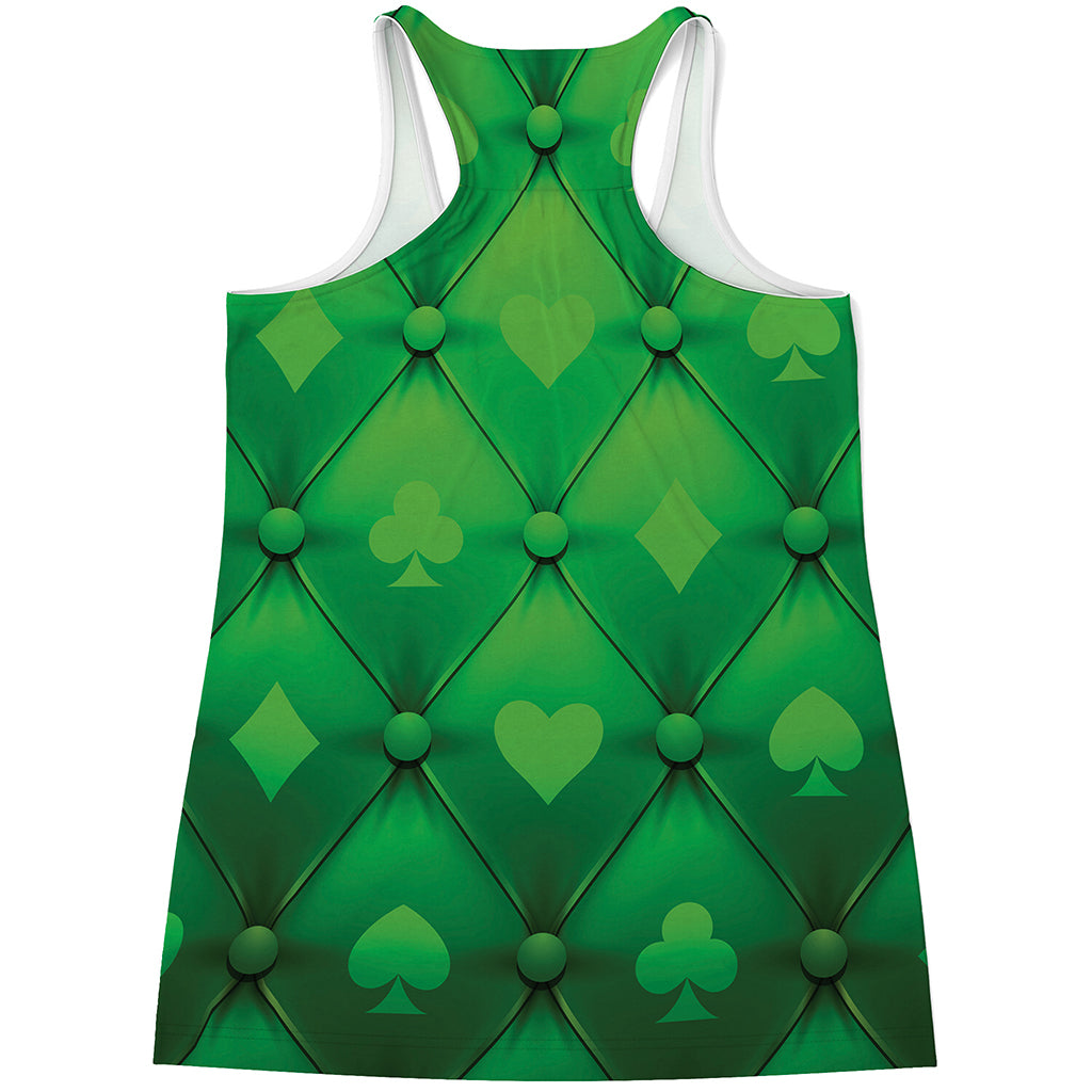 Green Playing Card Suits Pattern Print Women's Racerback Tank Top