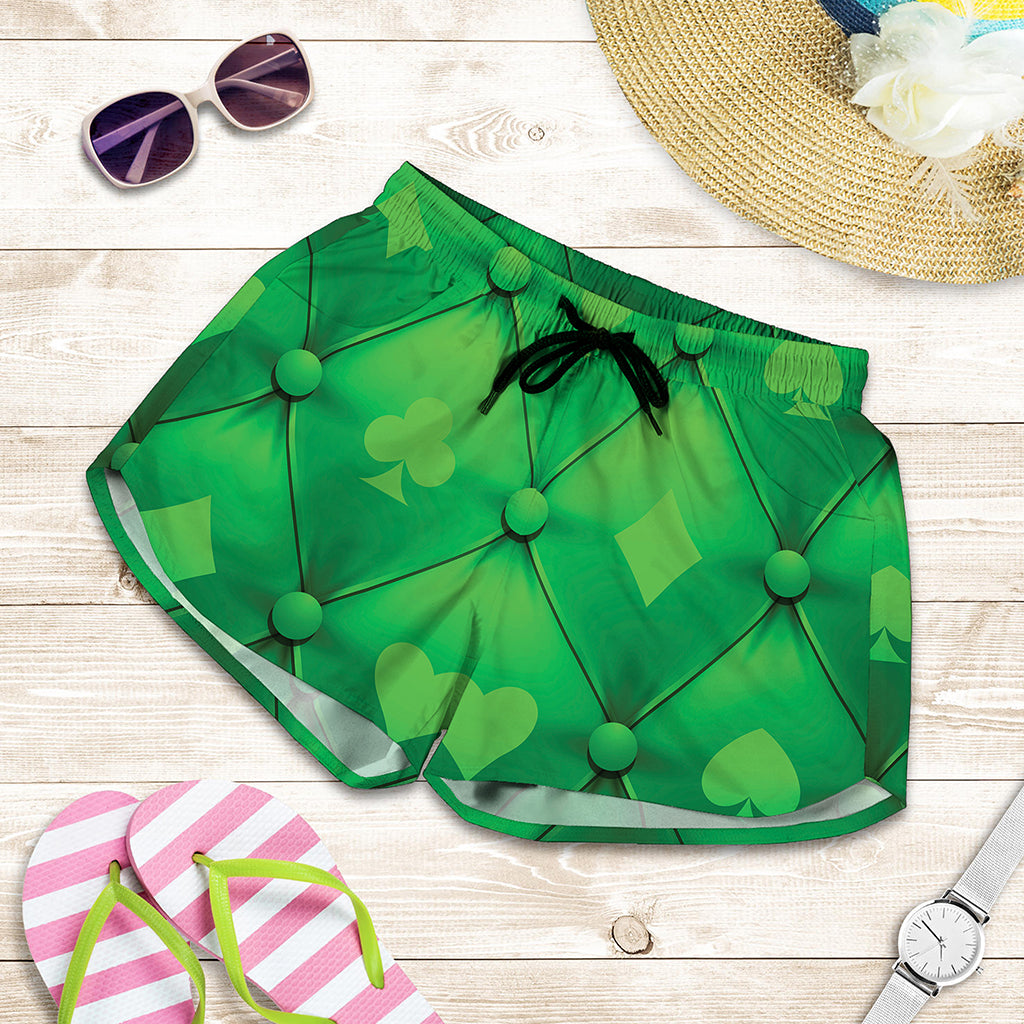 Green Playing Card Suits Pattern Print Women's Shorts