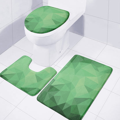 Green Polygonal Geometric Print 3 Piece Bath Mat Set