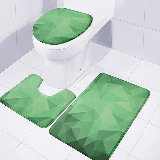 Green Polygonal Geometric Print 3 Piece Bath Mat Set