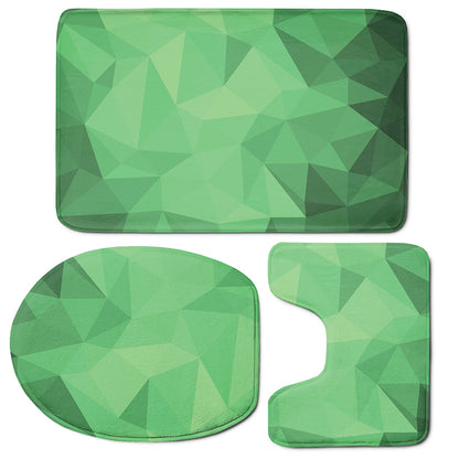 Green Polygonal Geometric Print 3 Piece Bath Mat Set