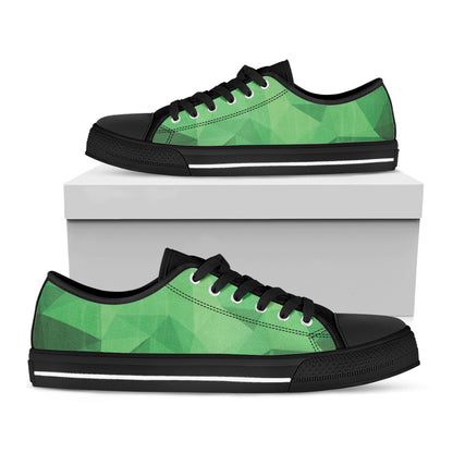 Green Polygonal Geometric Print Black Low Top Shoes