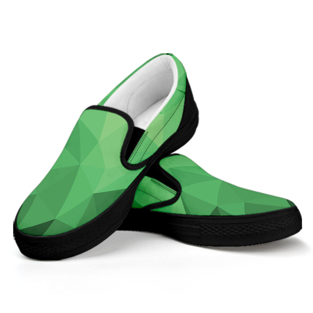 Green Polygonal Geometric Print Black Slip On Shoes