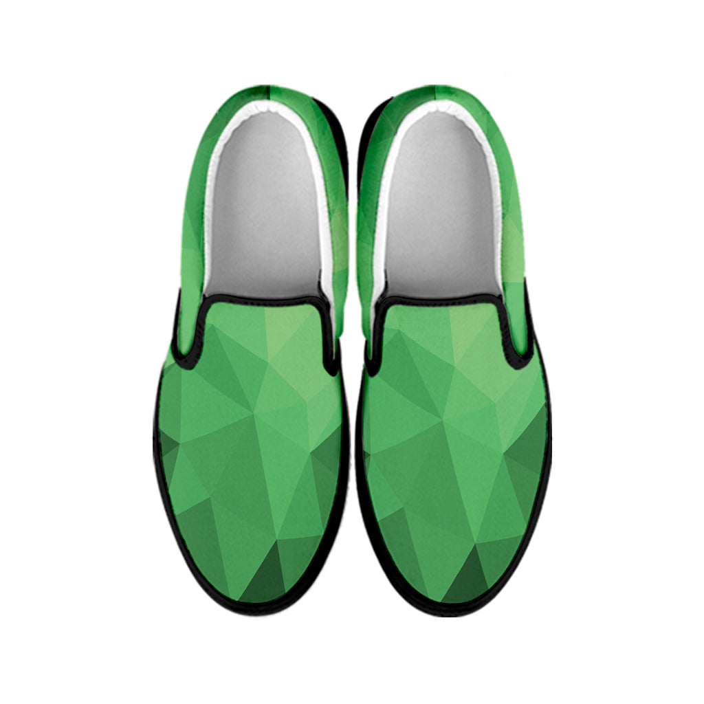 Green Polygonal Geometric Print Black Slip On Shoes