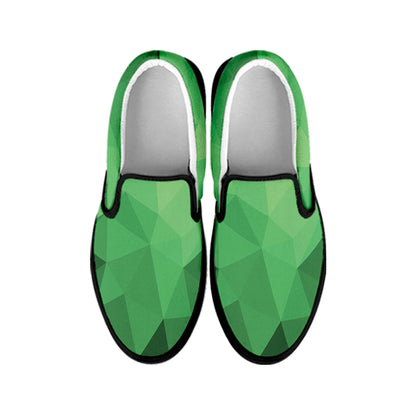 Green Polygonal Geometric Print Black Slip On Shoes