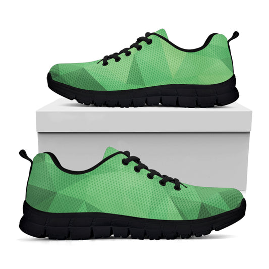 Green Polygonal Geometric Print Black Sneakers