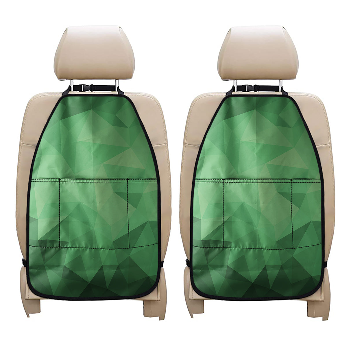 Green Polygonal Geometric Print Car Seat Organizers