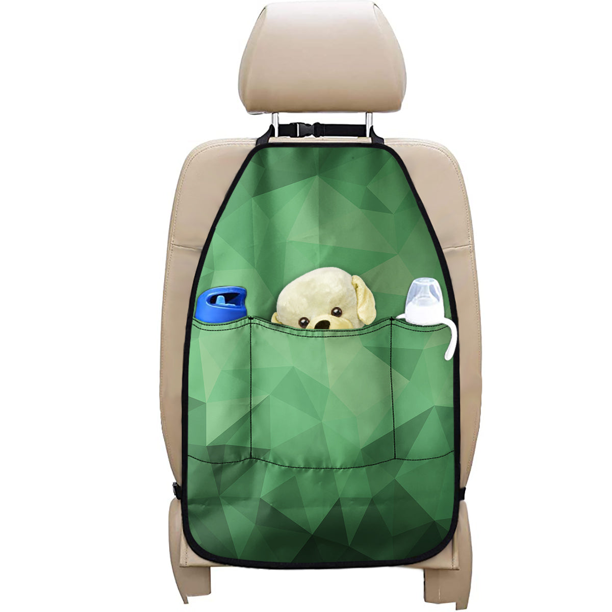 Green Polygonal Geometric Print Car Seat Organizers