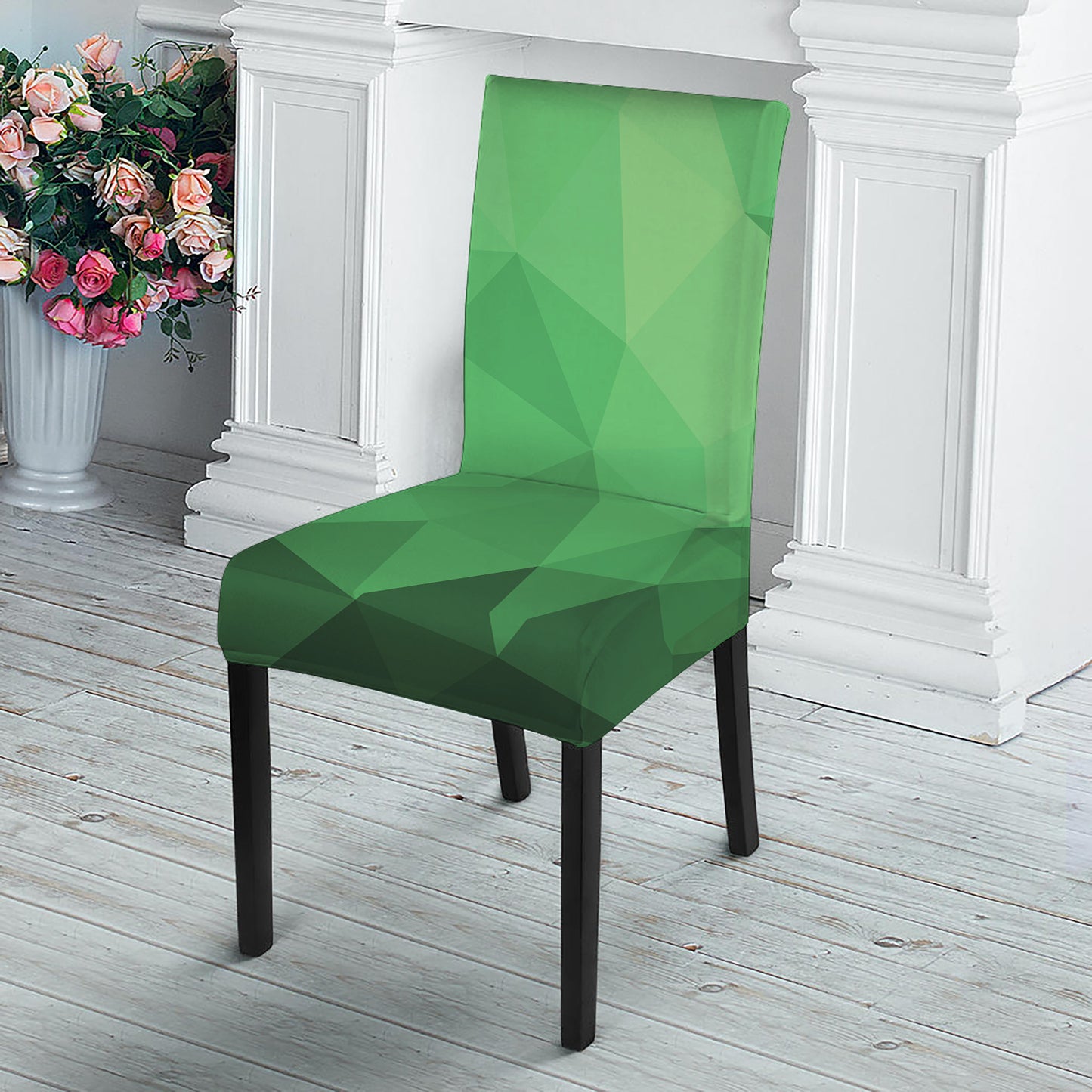Green Polygonal Geometric Print Dining Chair Slipcover