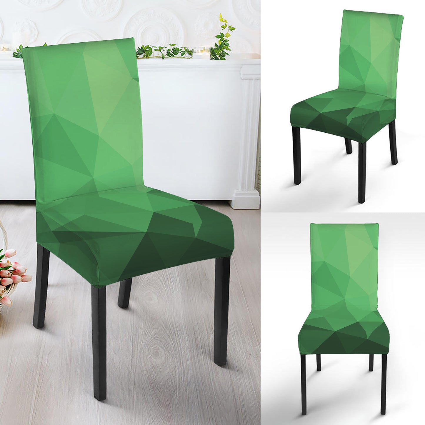 Green Polygonal Geometric Print Dining Chair Slipcover