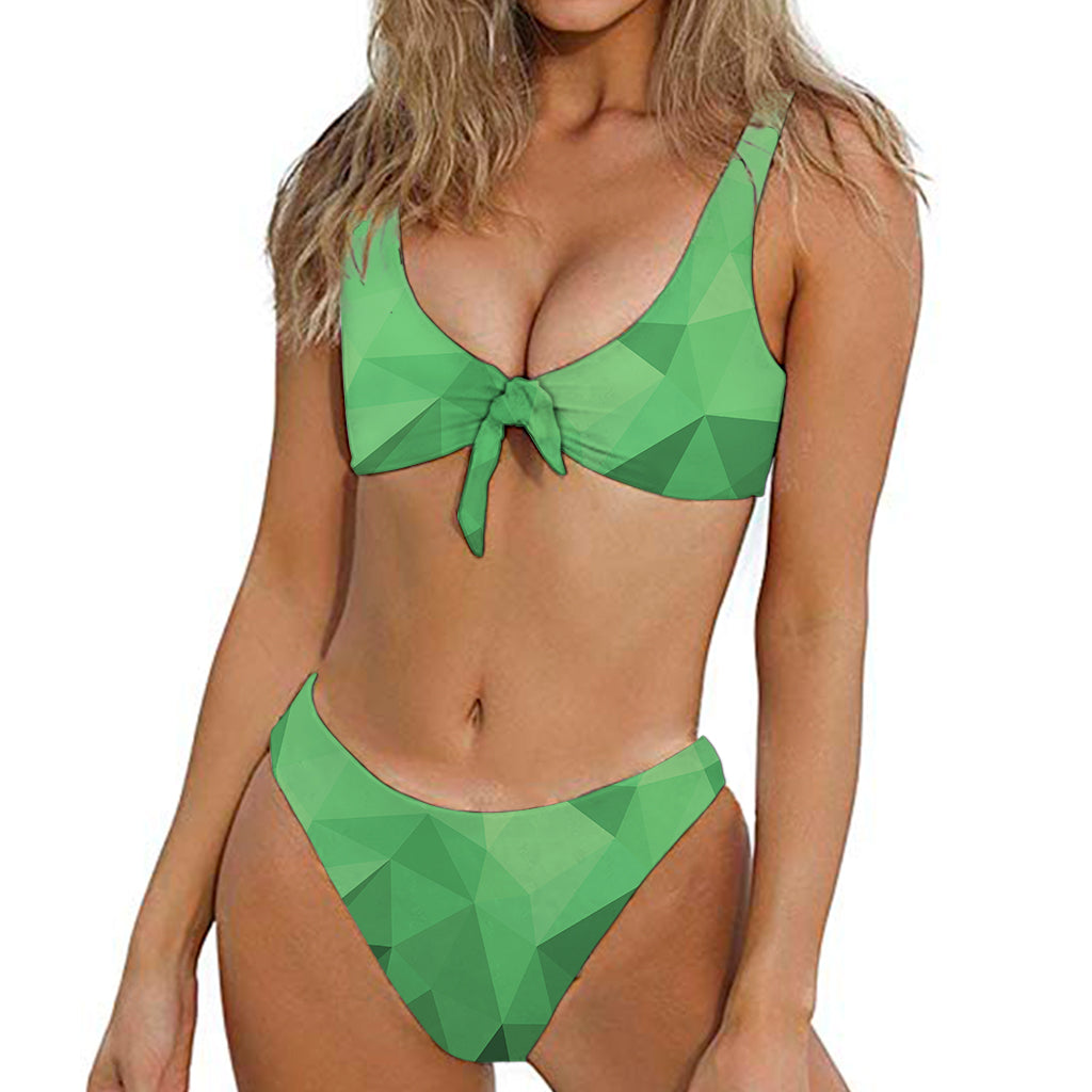 Green Polygonal Geometric Print Front Bow Tie Bikini