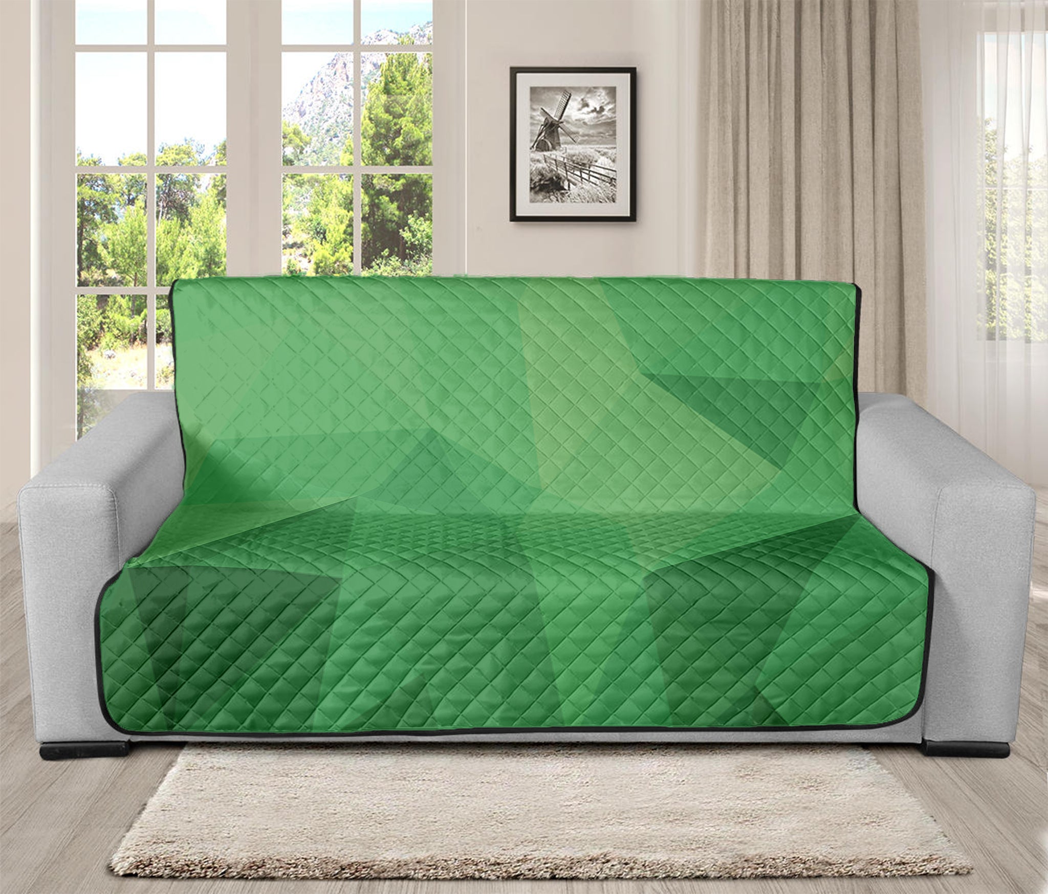 Green Polygonal Geometric Print Futon Protector