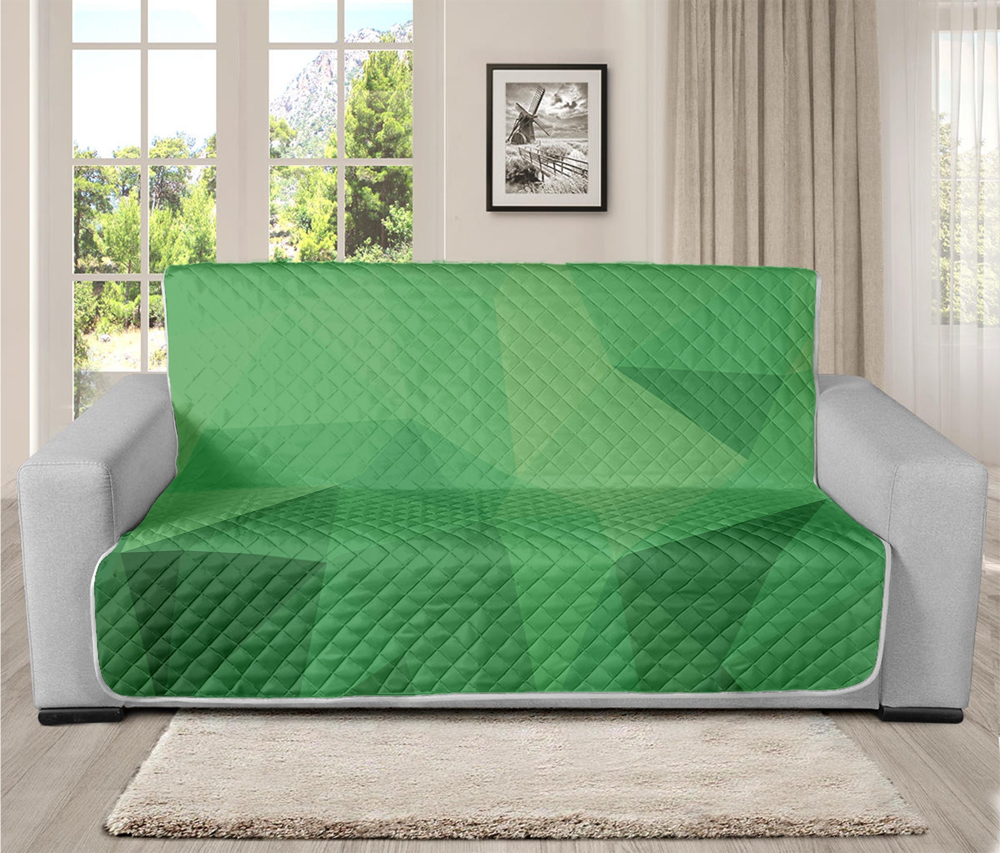 Green Polygonal Geometric Print Futon Protector