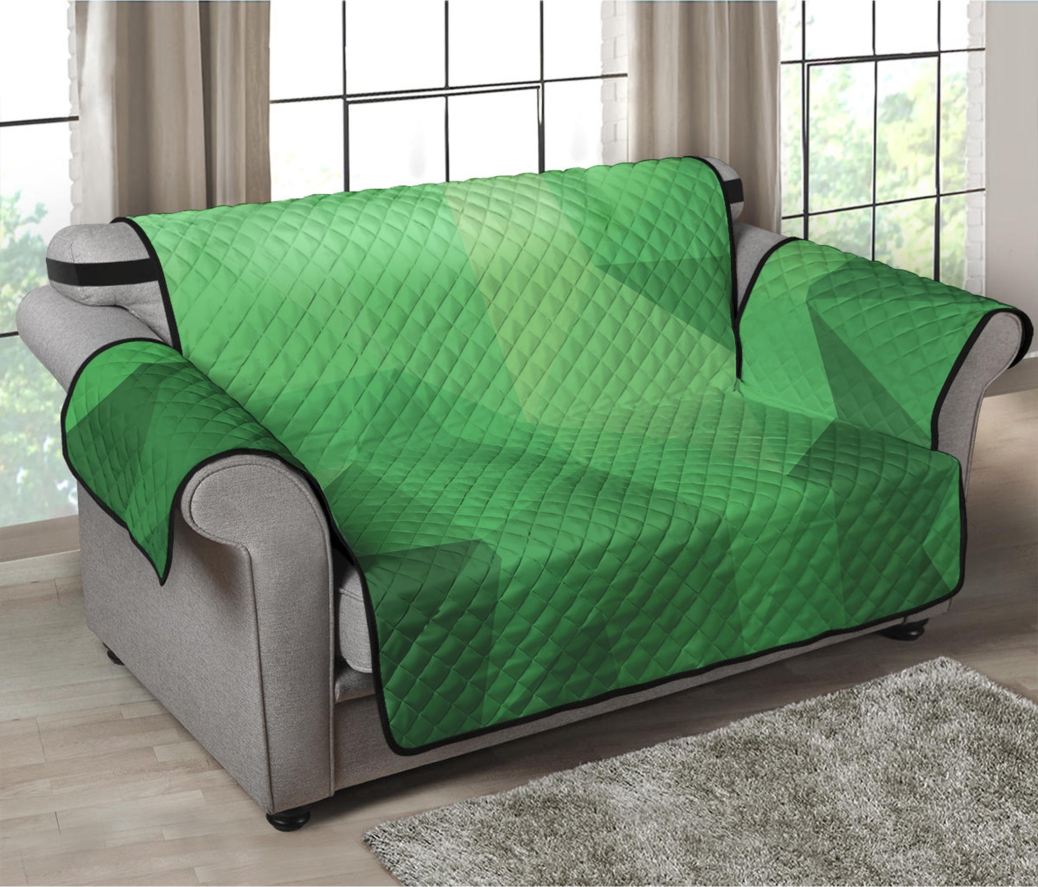 Green Polygonal Geometric Print Loveseat Protector