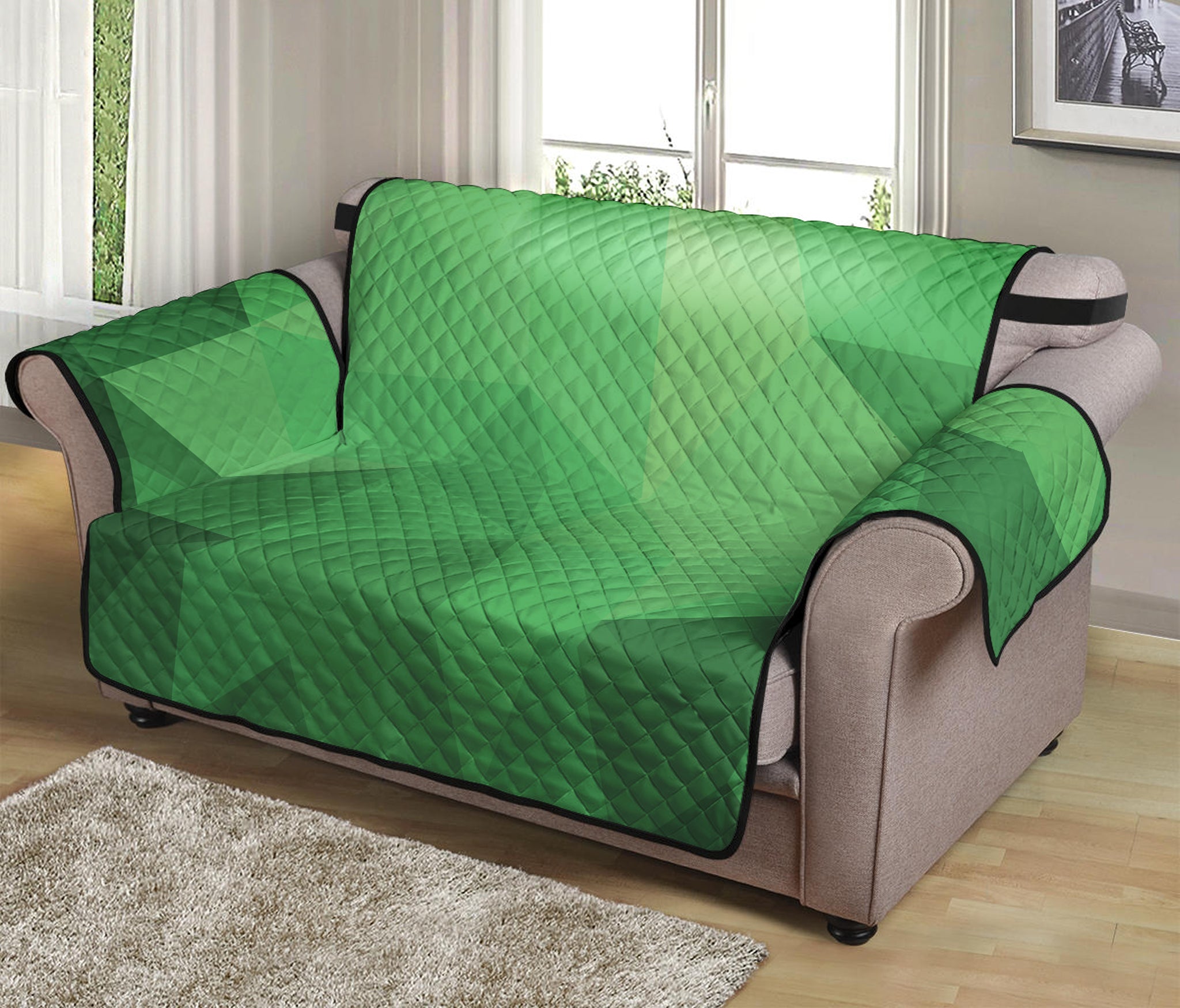 Green Polygonal Geometric Print Loveseat Protector