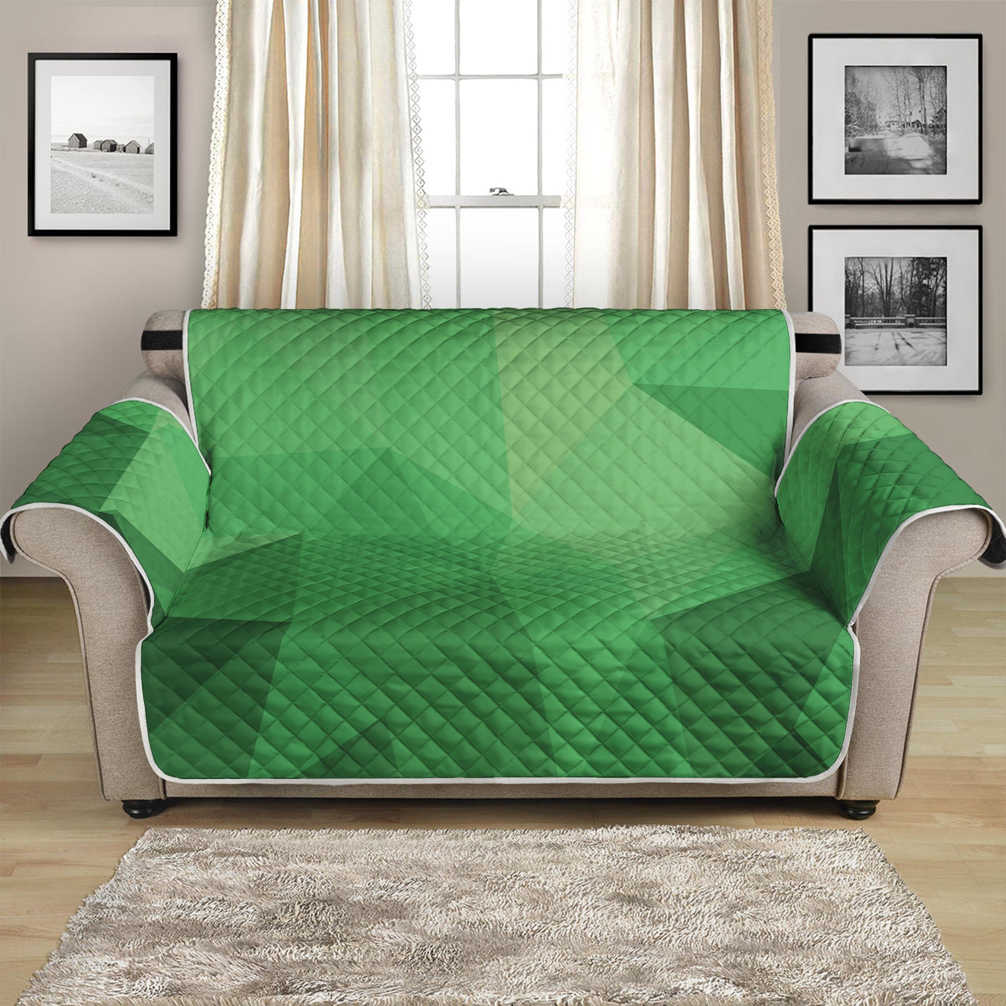 Green Polygonal Geometric Print Loveseat Protector