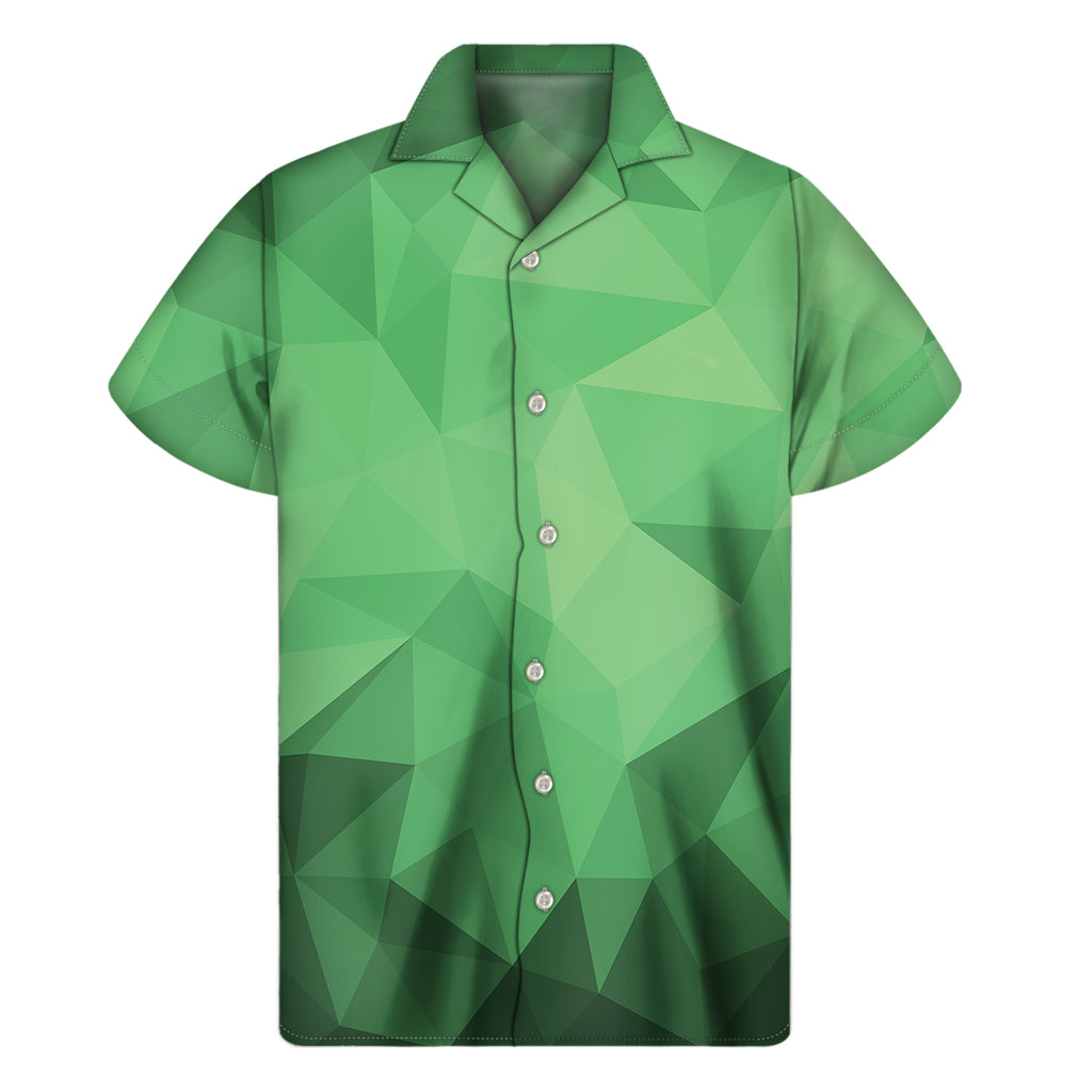 Green Polygonal Geometric Print Men's Short Sleeve Shirt