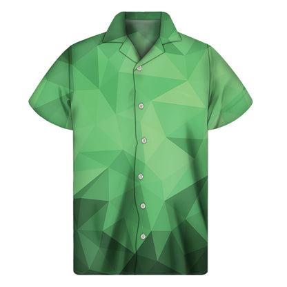 Green Polygonal Geometric Print Men's Short Sleeve Shirt