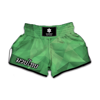 Green Polygonal Geometric Print Muay Thai Boxing Shorts