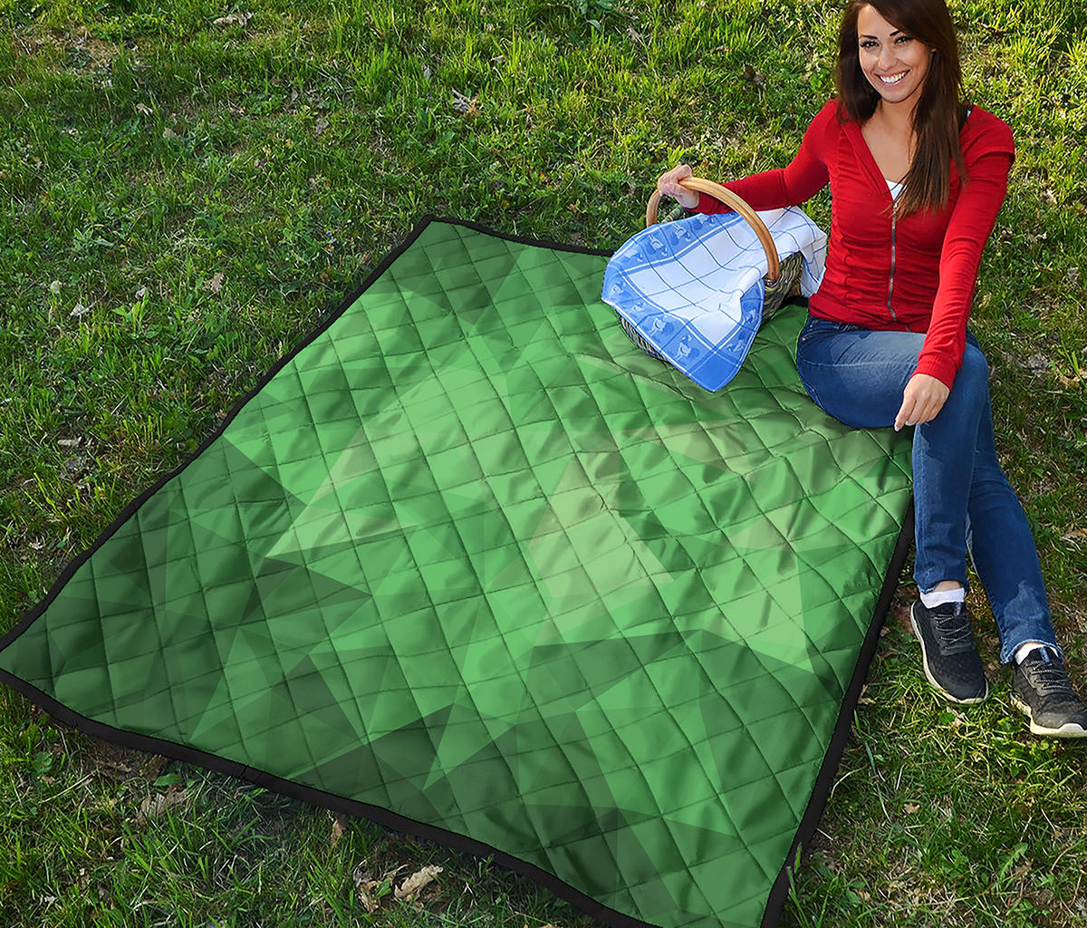Green Polygonal Geometric Print Quilt