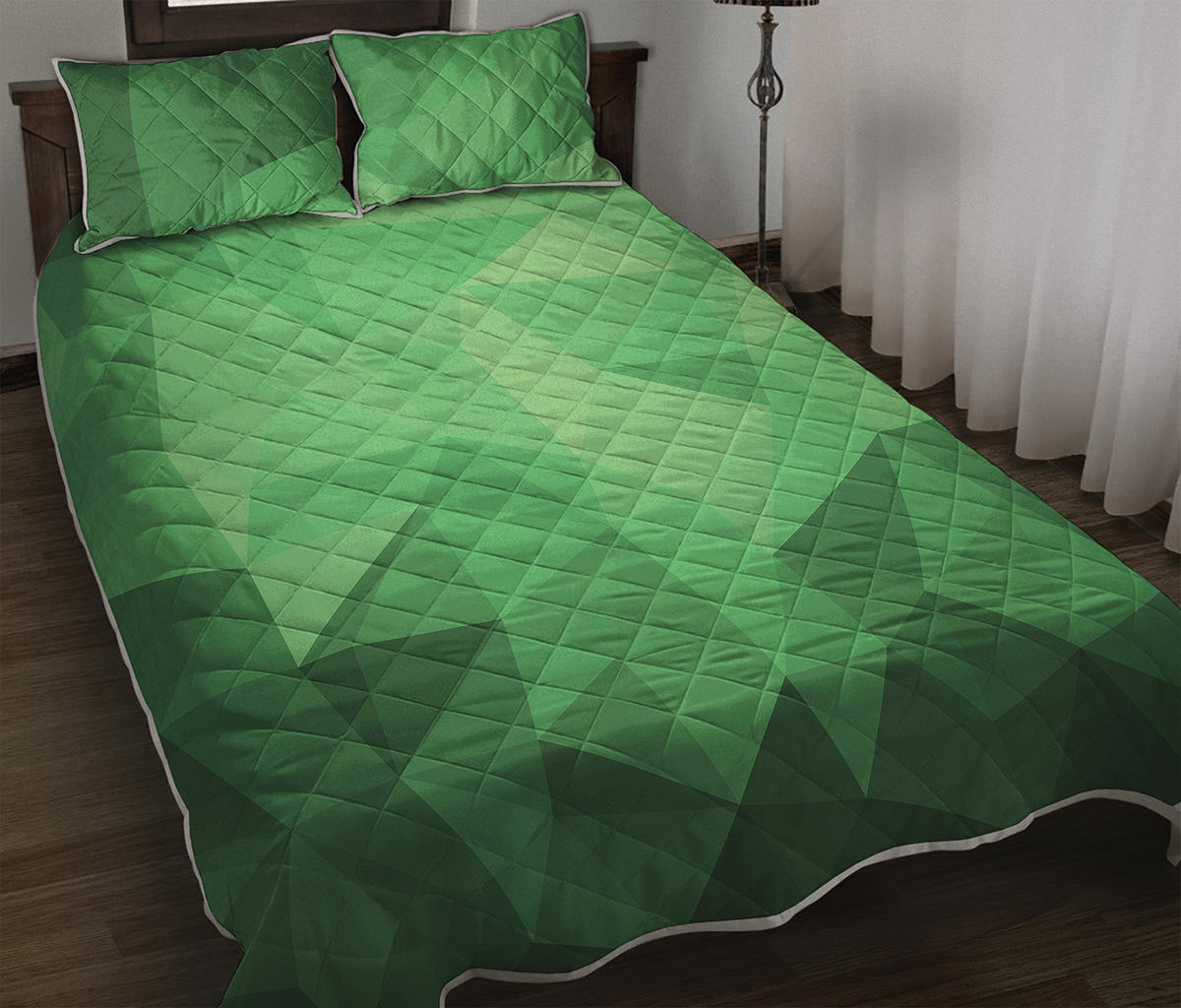 Green Polygonal Geometric Print Quilt Bed Set